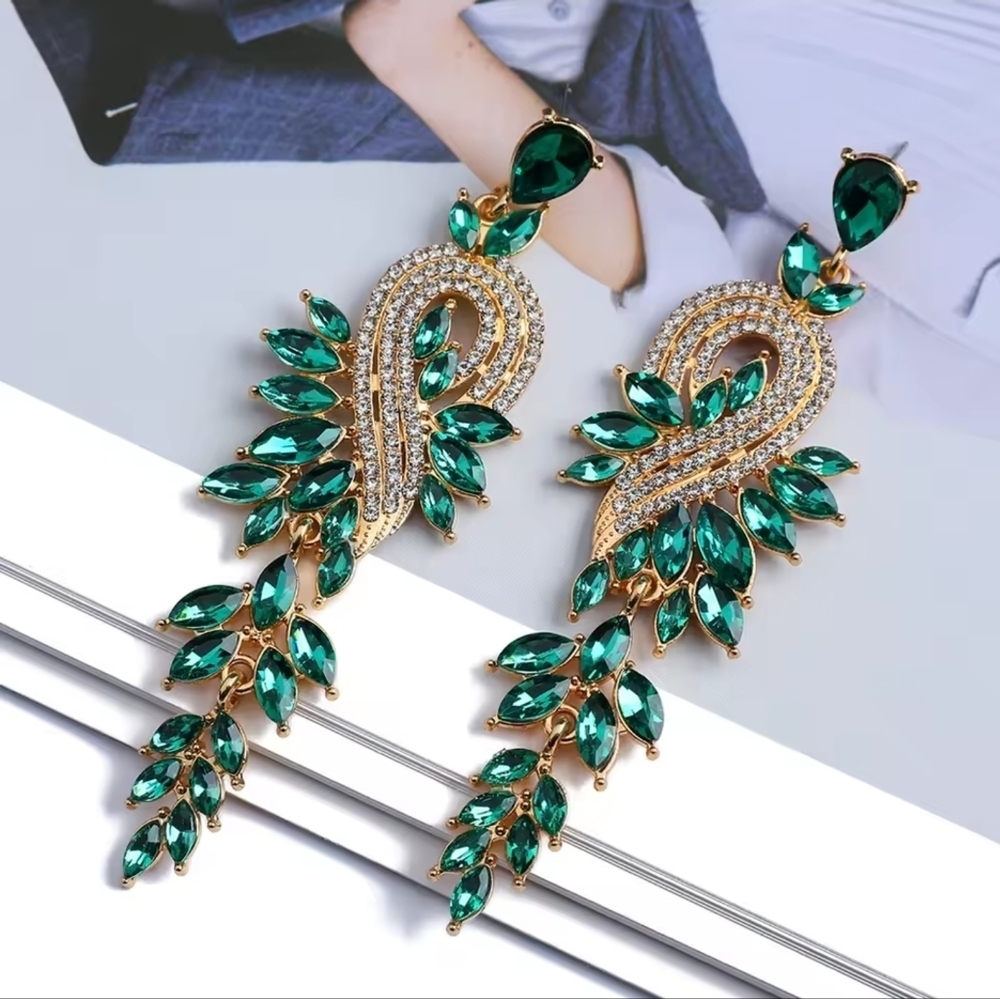 Green and Gold Leaf Earrings